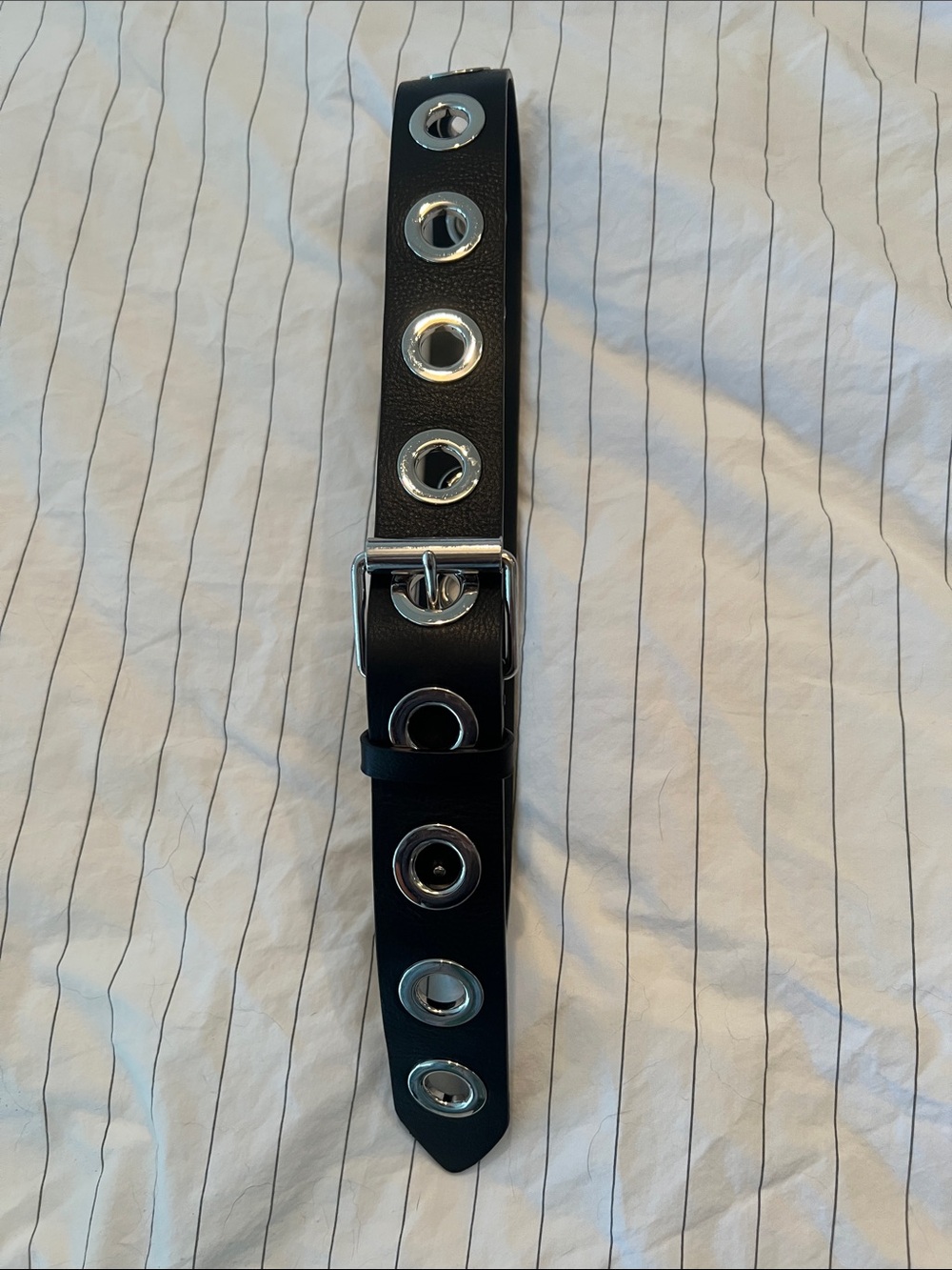 AllSaints Black Leather Eyelet Belt with Silver Hardware